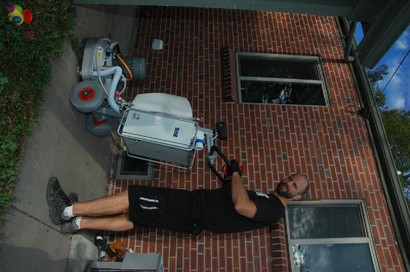 Zac Coventry with grinding equipment